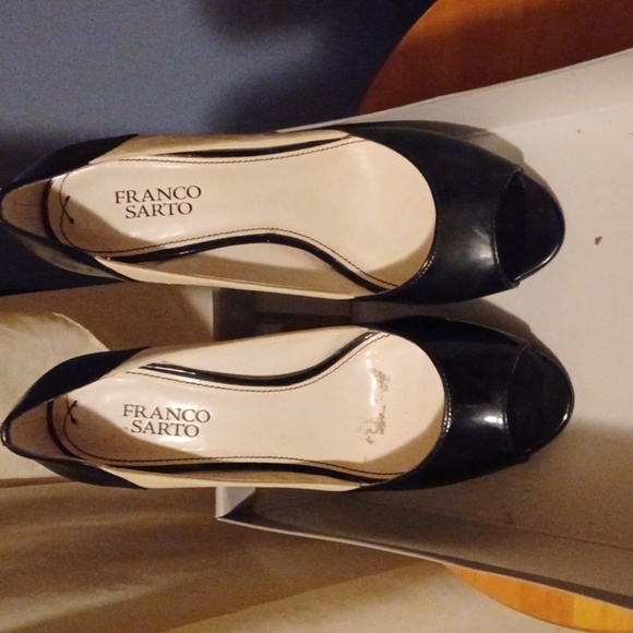 Franco Sarto Women's Crash Black/White Leather Peep Toe Slip On Pumps - Sz 8.5M - Picture 5 of 12